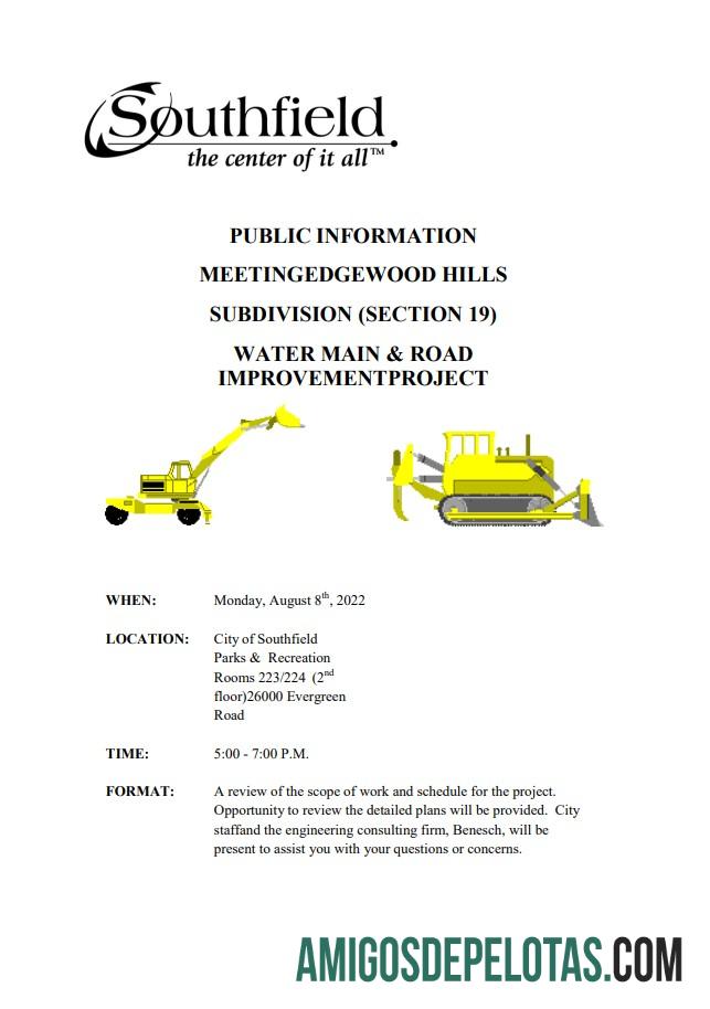 Para baxiar EUA, Michigan, cidade de Southfield, aviso de desligamento de água e construção, modelo Word e PDF, 3 páginas 3